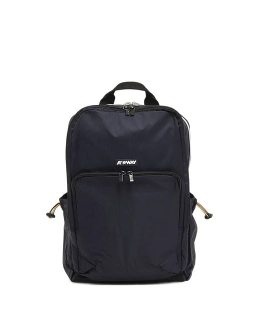 K-Way Blue Logo-Patch Zip-Fastening Backpack for men