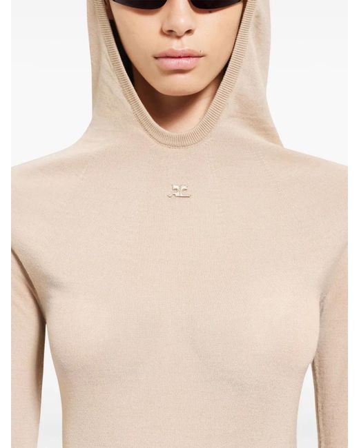 Courreges Natural Hooded Knitted Top