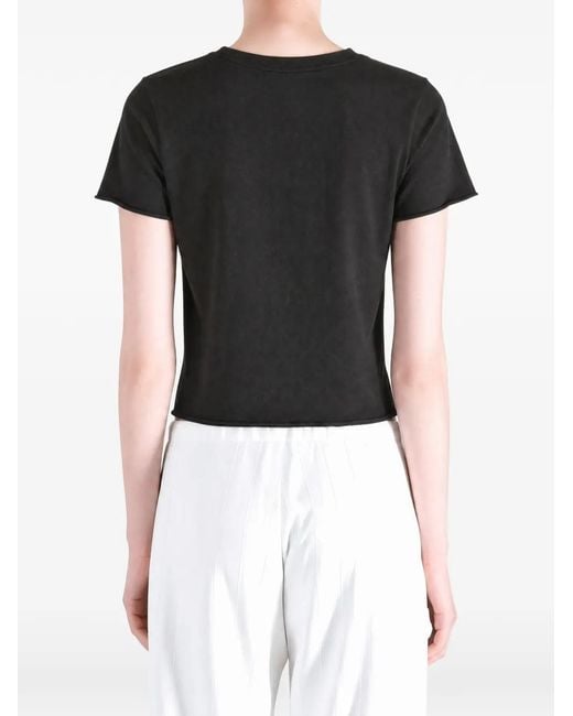 Auralee Black Raw-Edge Short-Sleeve T-Shirt