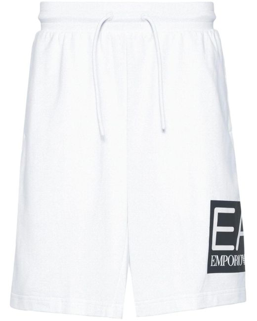 EA7 White Logo-print Track Shorts for men