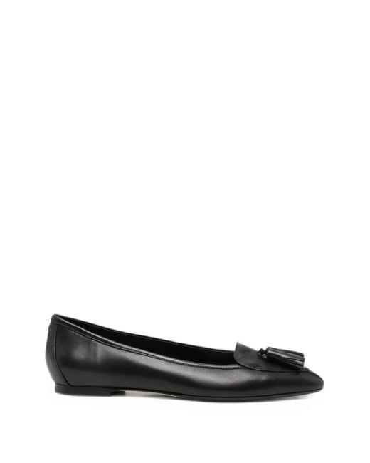 Aeyde Black Tassel-Detail Leather Ballet Flats