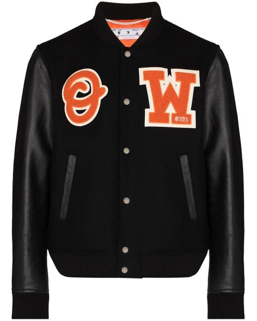 Off-White c/o Virgil Abloh Black Logo-patch Varsity Jacket for men