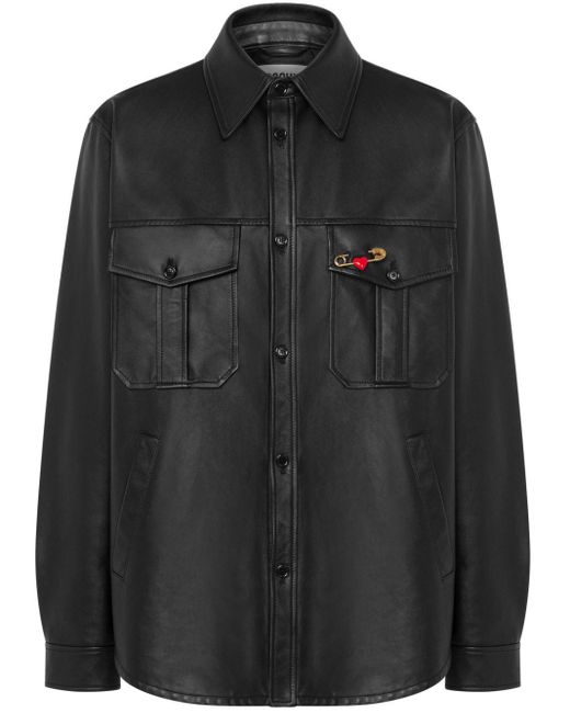 Moschino Black Safety Pin-Detail Leather Jacket for men