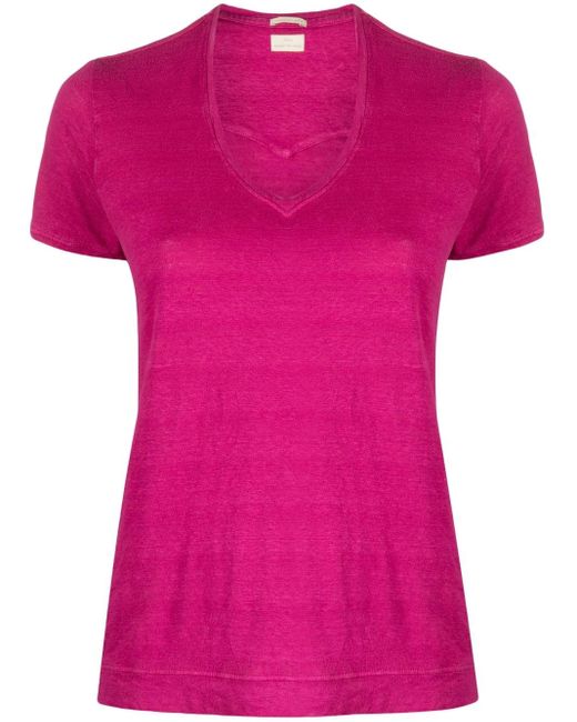Massimo Alba Pink Flores Short-sleeve Linen T-shirt