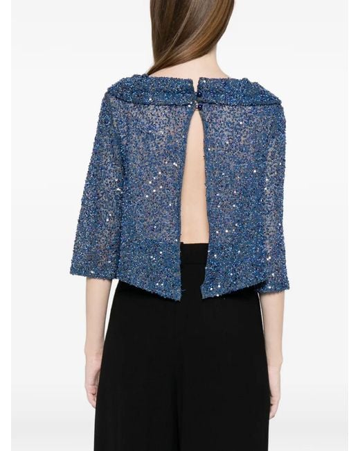 Fely Campo Blue Sequin Embellished Blouse