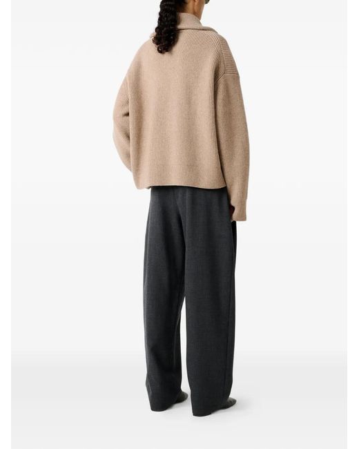 Studio Nicholson Natural Ribbed-Knit Zip-Up Sweater