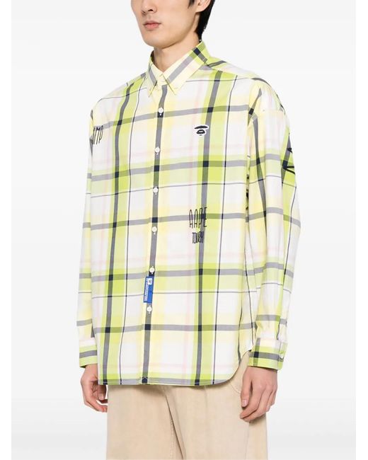 Aape By A Bathing Ape Yellow Plaid Cotton Shirt for men