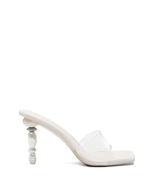 Cult Gaia White Mahina Pearl-Embellished Sandals