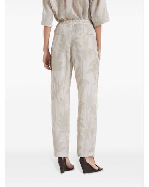 Pantalones de vestir con motivo floral Brunello Cucinelli de color White