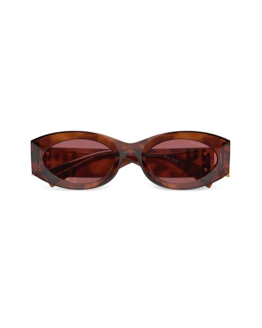 Miu Miu Red Logo-Lettering Oval-Frame Sunglasses