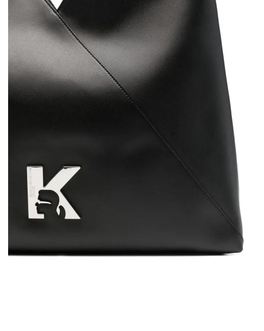 Karl Lagerfeld Black Logo-Appliqué Shoulder Bag