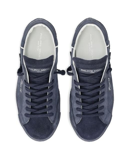 Philippe Model Blue Leather Low-Top Sneakers for men