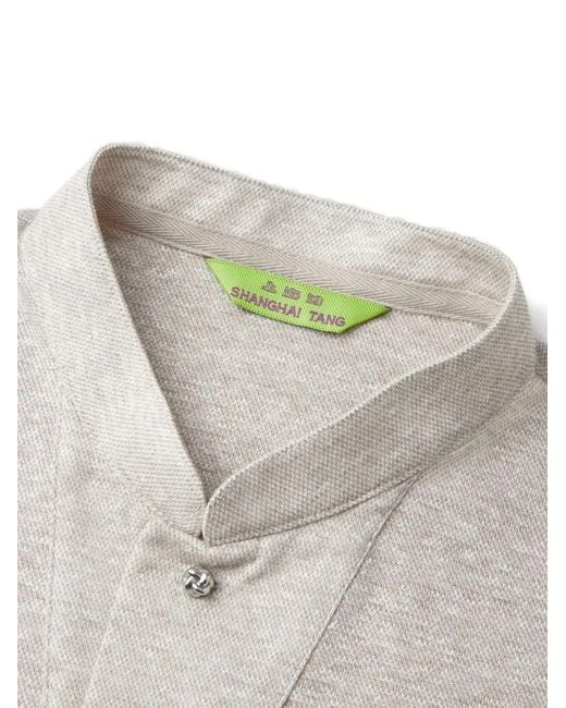 Shanghai Tang White Mandarin-Collar Polo Shirt for men