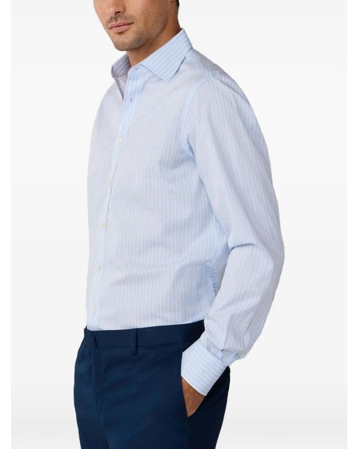 Hackett Blue Button-Down Striped Cotton Shirt for men