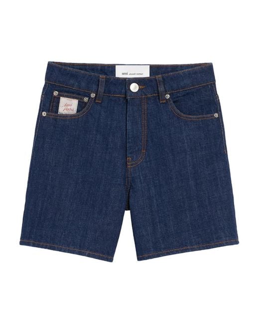 AMI Blue Cotton Heritage Label Shorts