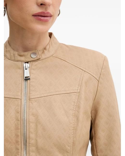 Guess Natural Monogram-Print Zip-Up Jacket