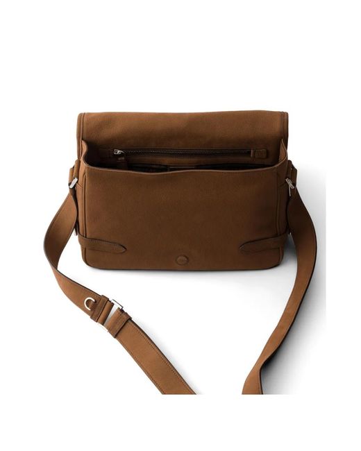 Prada Brown Nubuck-Leather Shoulder Bag for men