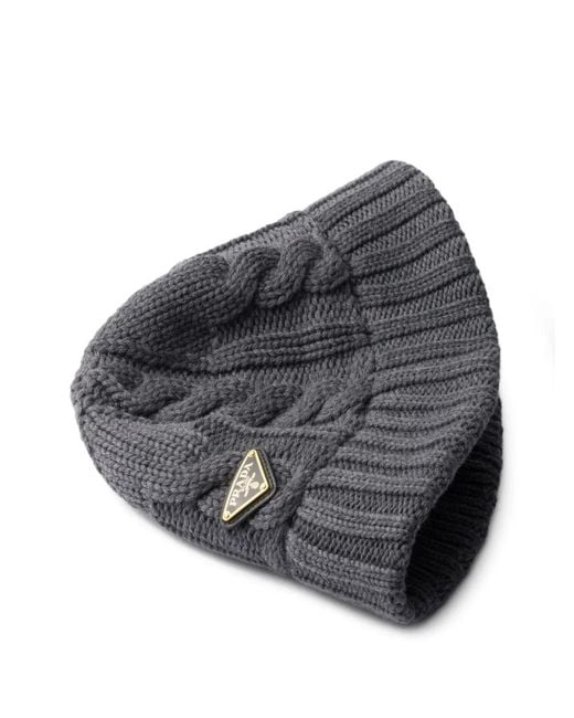 Prada Gray Cable-Knit Logo Bucket Hat