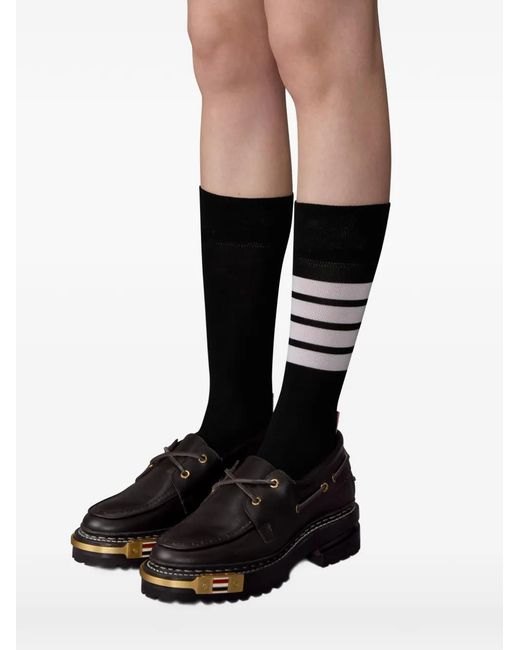 Thom Browne Black Vitello Calf Hiking Leather Sole Boat Shoes