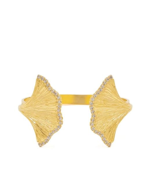 LYNYER Metallic Enchanted Flora Crystal-Embellished Cuff Bracelet