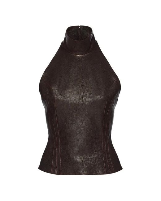 Magda Butrym Black High-Neck Leather Top