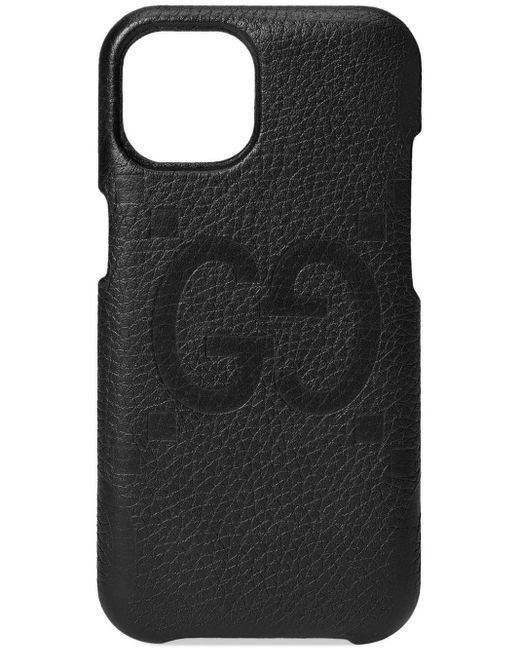 Gucci Black Jumbo GG Leather Iphone 15 Case for men