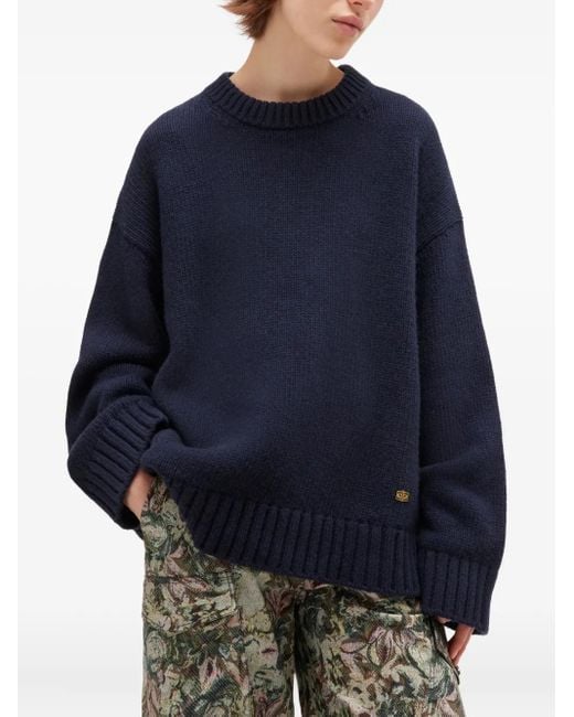 Ganni Blue Dropped-Shoulders Sweater