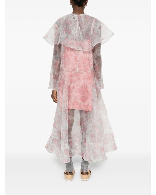 Vestido midi con motivo floral y volantes Ganni de color Pink