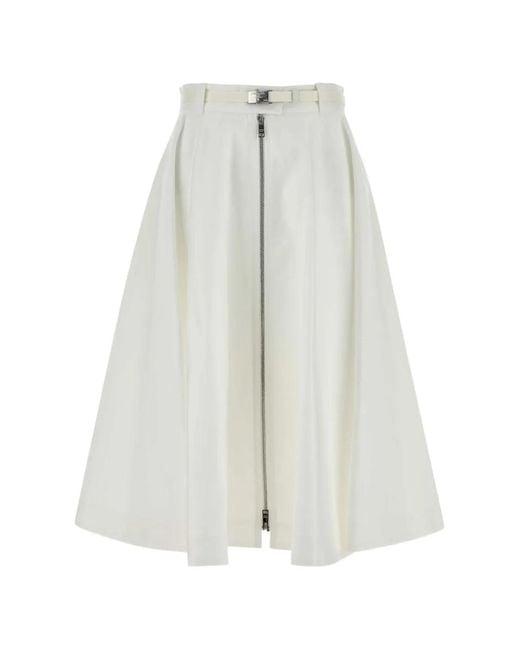 Prada White Belted Zip-Front Midi Skirt