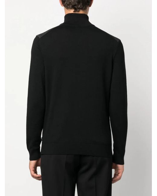 Boss Black Ribbed Half-Zip Jumper for men