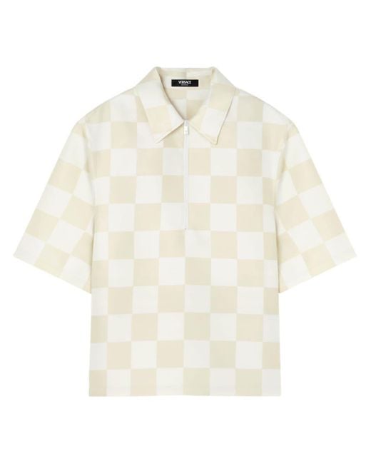 Versace White Checked Zip-up Top
