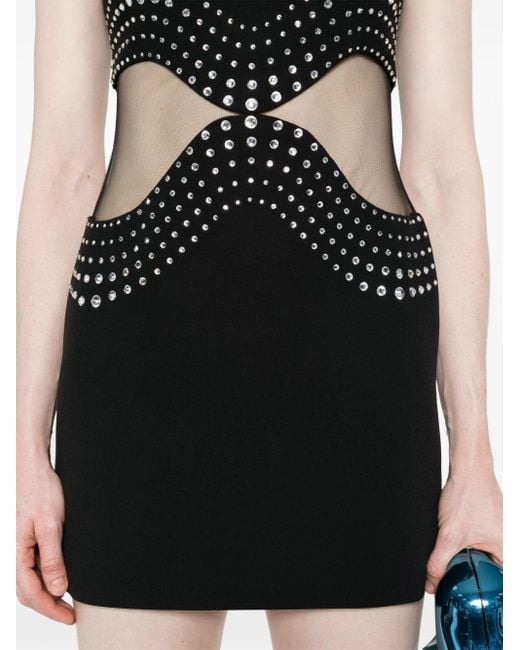 David Koma Black Wave-Rhinestone Cut-Out Mini Dress