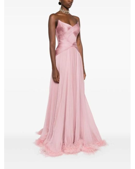 IRIS SERBAN Pink Mikael Feather-Trim Gown