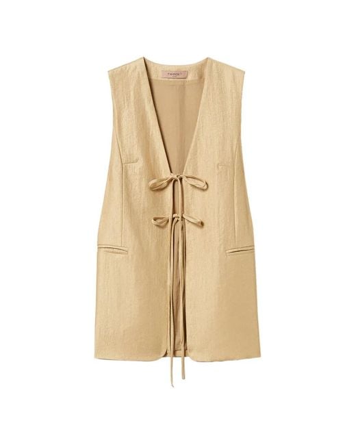 Twinset Natural Laminated Waistcoat With Ties