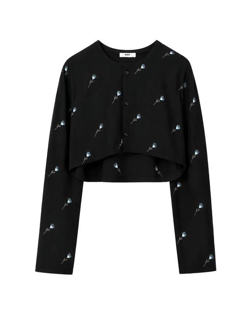 Rier Black Walker Floral-Embroidered Shirt
