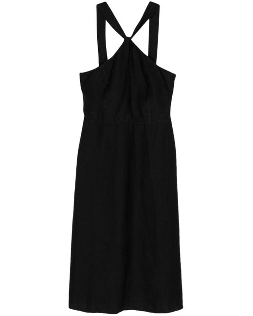 120% Lino Linnen Mini-jurk Met Halternek in het Black