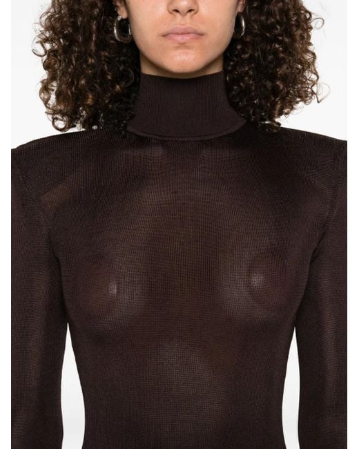 Self-Portrait タートルネック パデッドドレス Brown