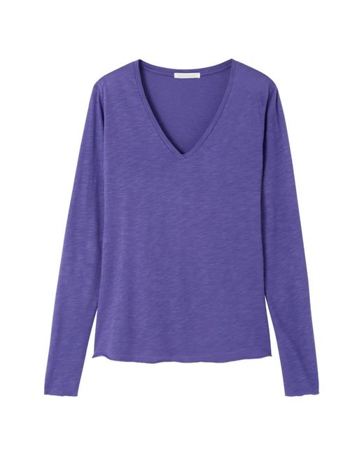 American Vintage Jacksonville T-Shirt Met V-Hals En Lange Mouwen in het Purple