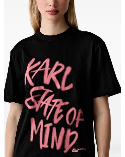 Karl Lagerfeld Black Slogan-Print T-Shirt Mini Dress