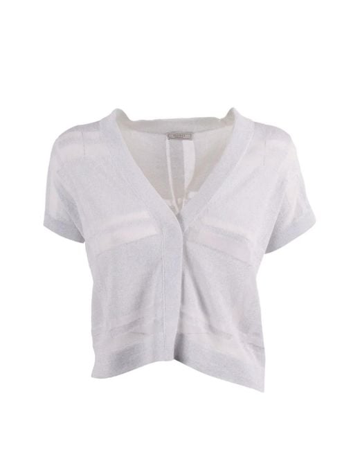 Peserico White Metallic-Effect V-Neck Cardigan