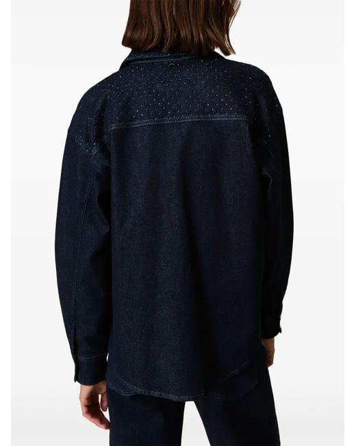 Twinset Blue Rhinestone-Embellished Denim Shirt