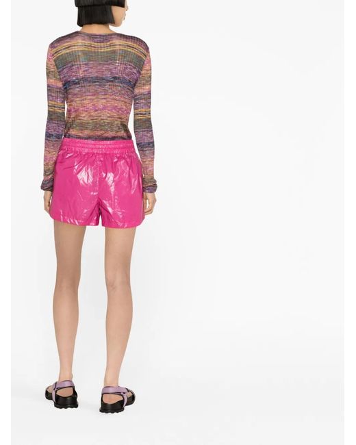 K-Way Pink High-Shine Zip-Up Mini Shorts