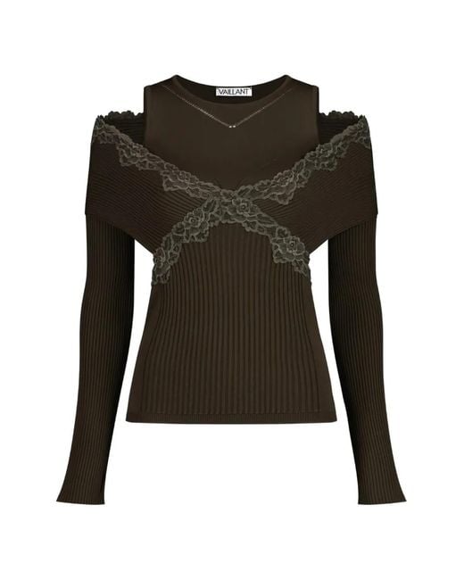 Vaillant Studio Black Split Lace Long-Sleeve Top