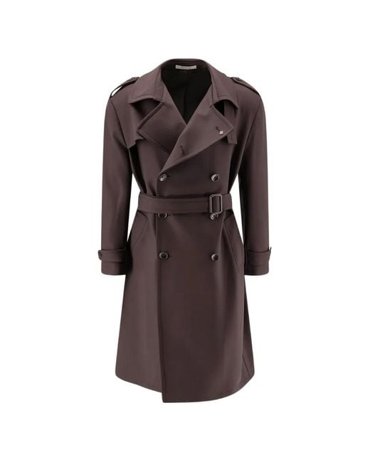 Tagliatore Brown Double-Breasted Belted Virgin Wool Trench Coat for men