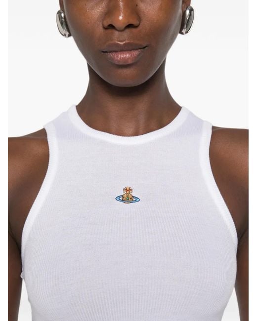 Vivienne Westwood White Logo-Embroidered Ribbed Tank Top