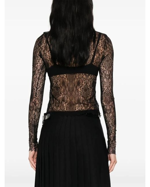 PAULINE DUJANCOURT Black Lace Long-Sleeve Top