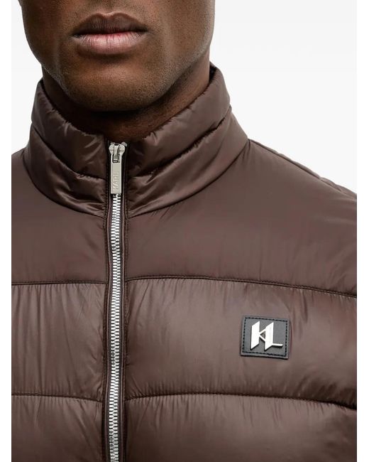 Karl Lagerfeld Brown Quilted Logo-Patch Jacket for men