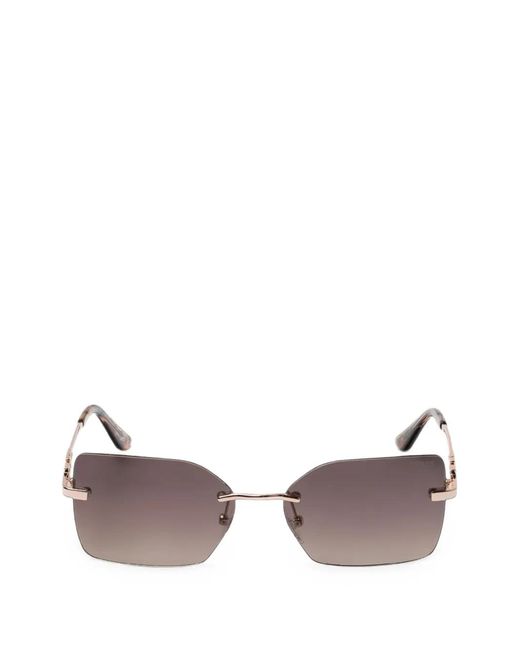 Guess Brown Geometric-Frame Rimless Sunglasses