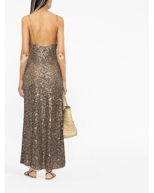 Oseree Natural Gold Sequinned Maxi Dress