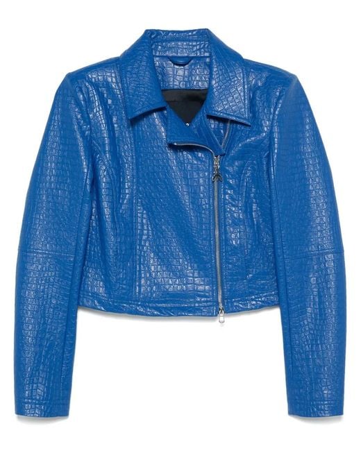 Patrizia Pepe Blue Crocodile-Embossed Biker Jacket